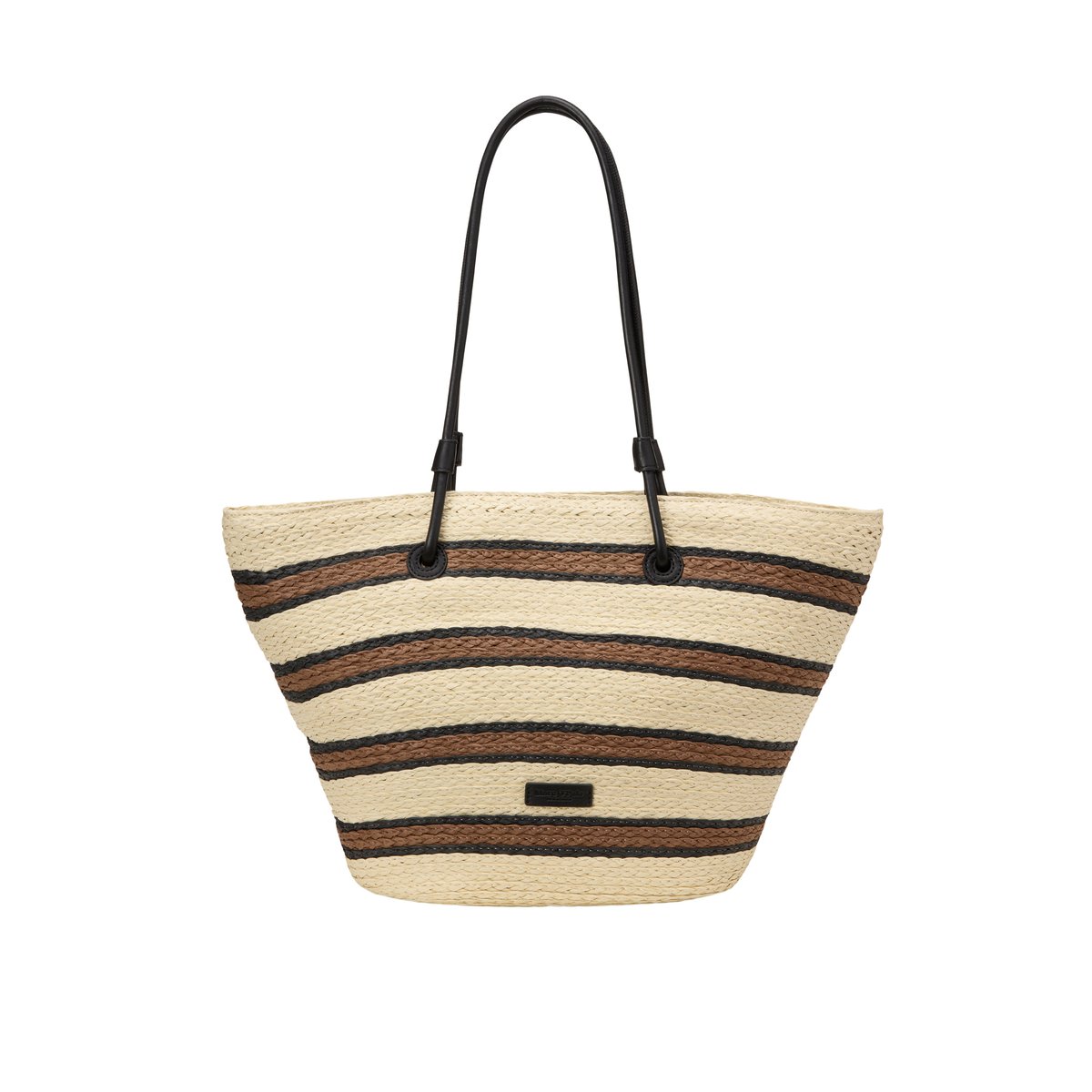 Shopper en raphia large avec détails élégants en cuir véritable marron clair, MARC O'POLO