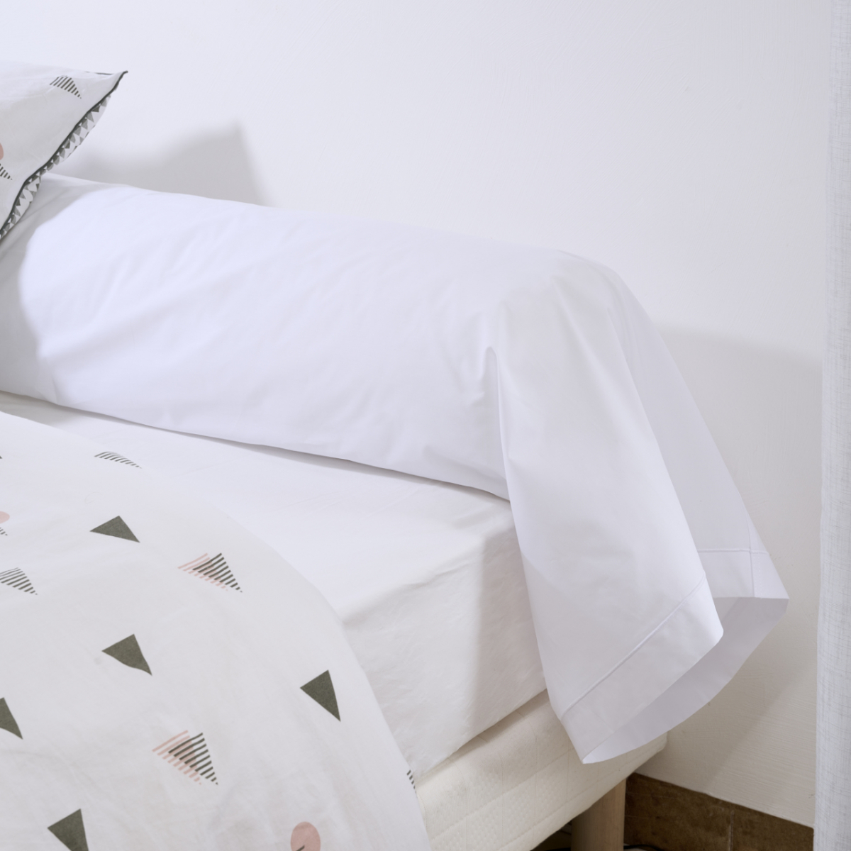 Taie de traversin unie PERCALE DE COTON blanc, BLEU CALIN