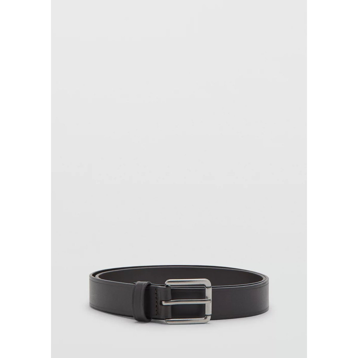 Ceinture en cuir à boucle carrée marron, MANGO MAN