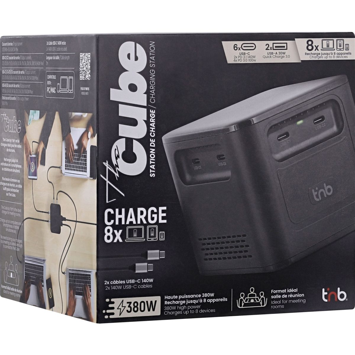 Chargeur ordinateur portable 380W 2x USB-A 6x USB-C noire couleur unique, TNB