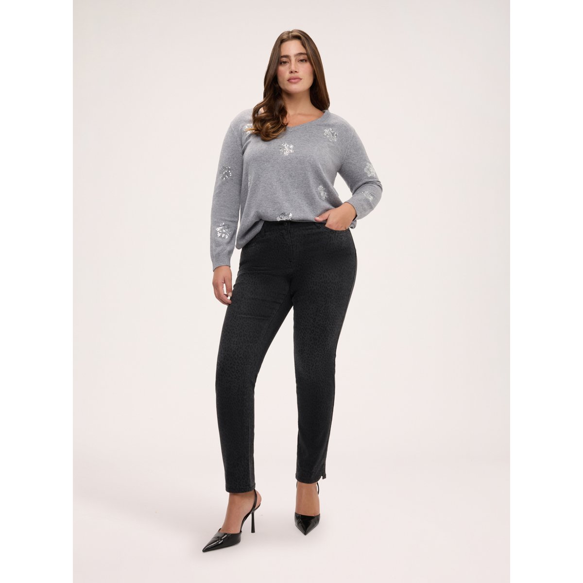 Pull avec paillettes florales gris, FIORELLA RUBINO