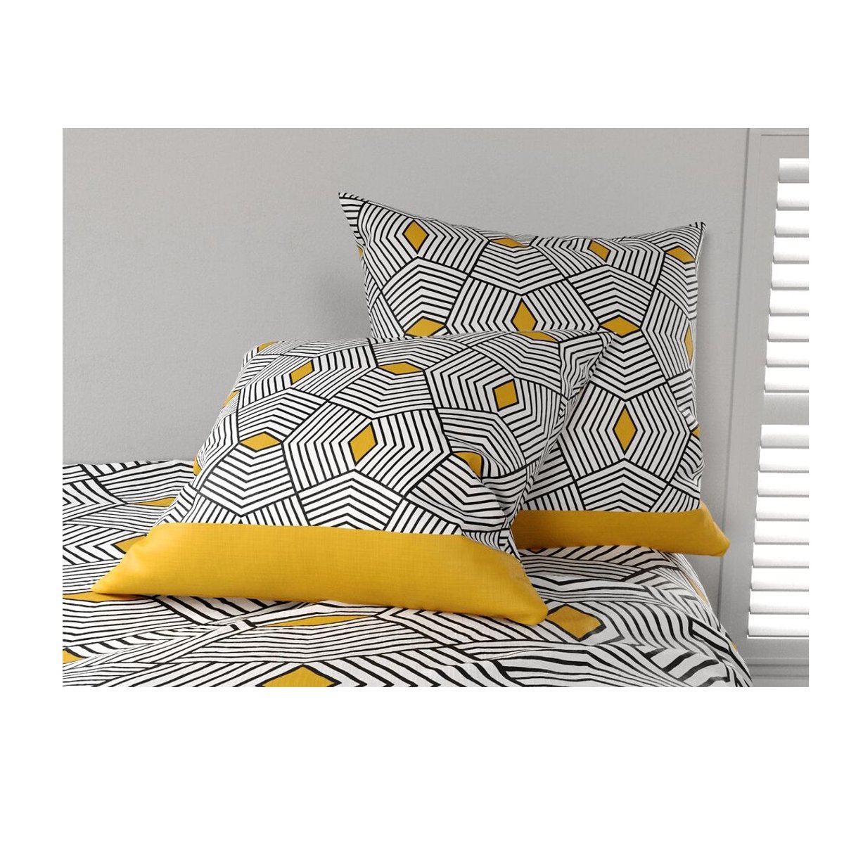 Housse couette + taie Geometrique faro jaune, EDEN