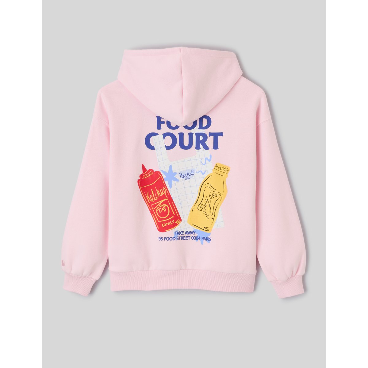 Sweat à capuche imprimé devant / dos rose pâle, BZB