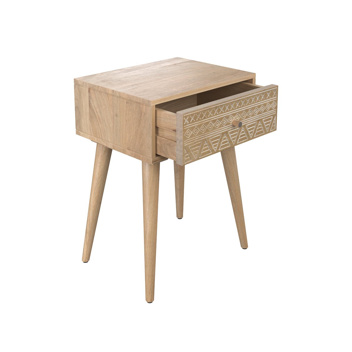 Table de chevet en bois de manguier gravé 1 tiroir - TINY bois clair, MAISON PAVANE