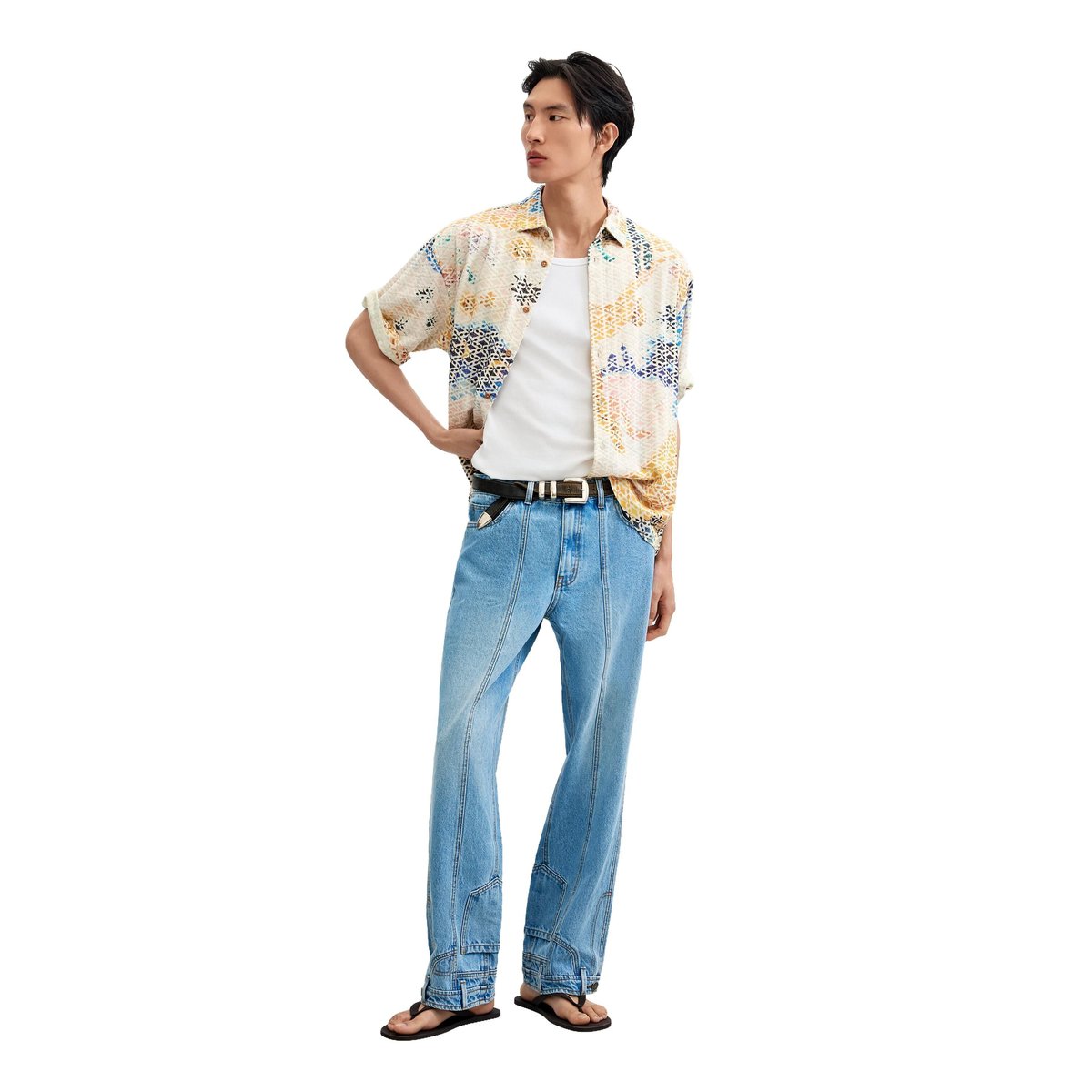 Chemise imprimée brodée beige, DESIGUAL