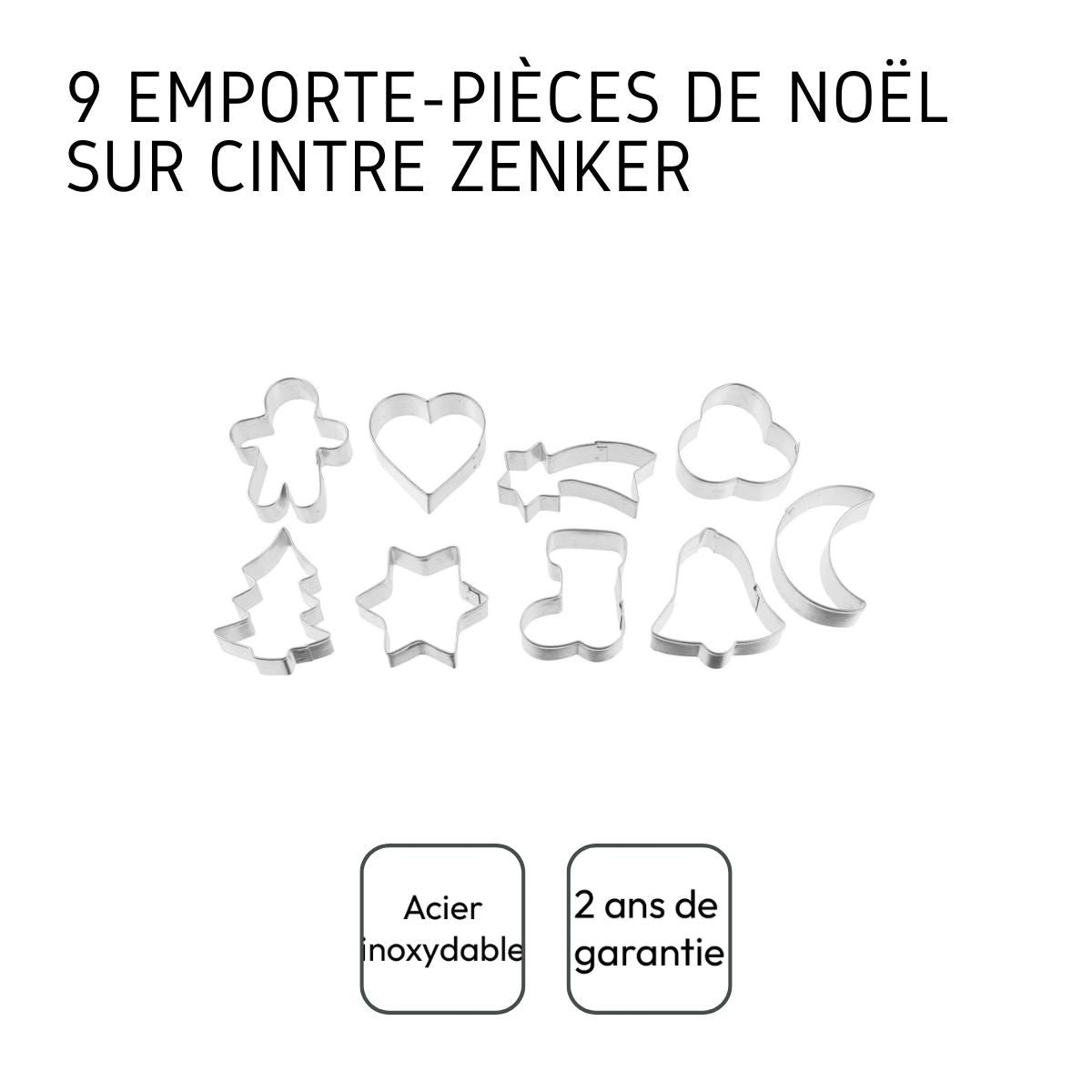 Lot de 9 emporte-pièces de Noël sur cintre gris, ZENKER
