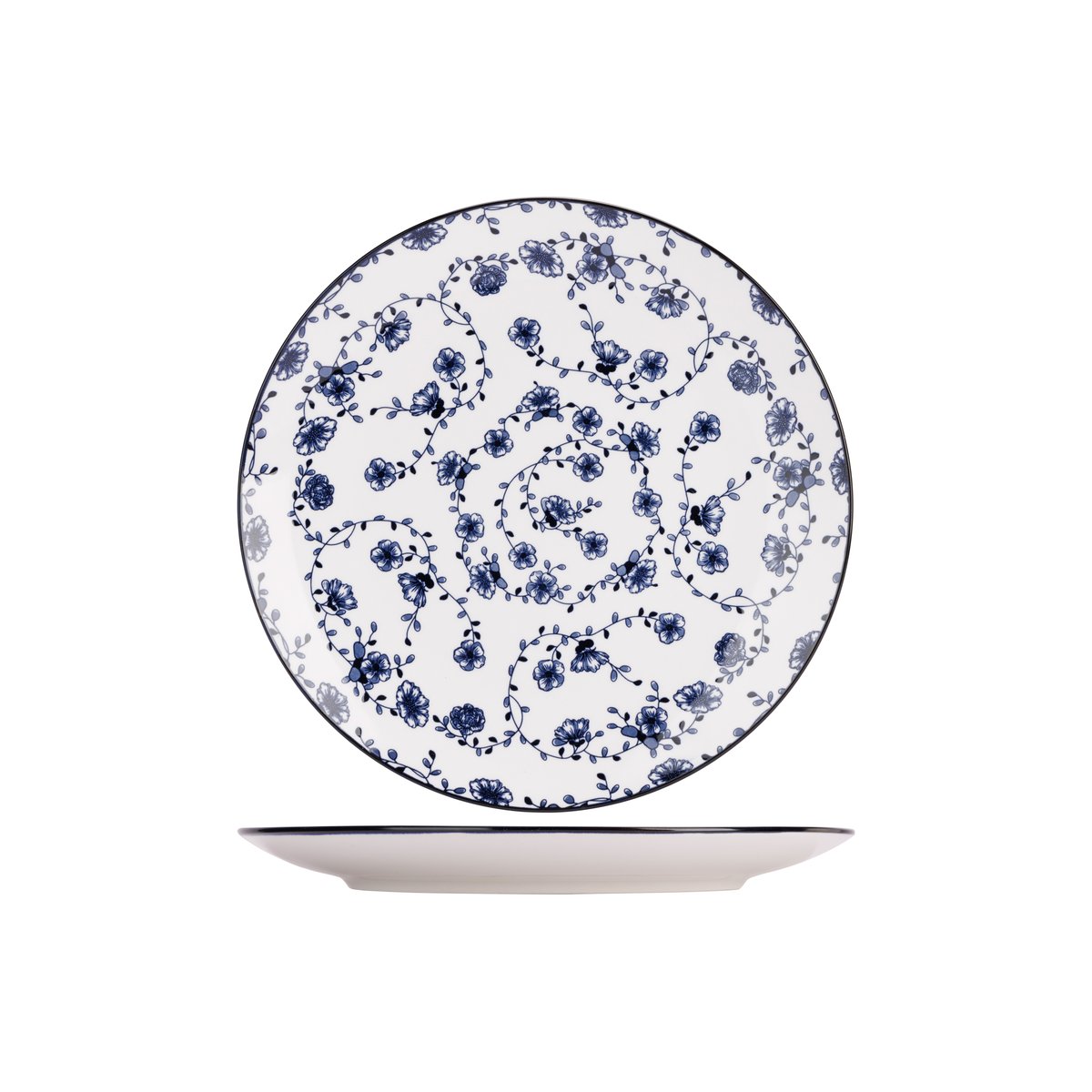 Service de Table en porcelaine 12 pièces, FLOR AZUL décoré, COSY&TRENDY