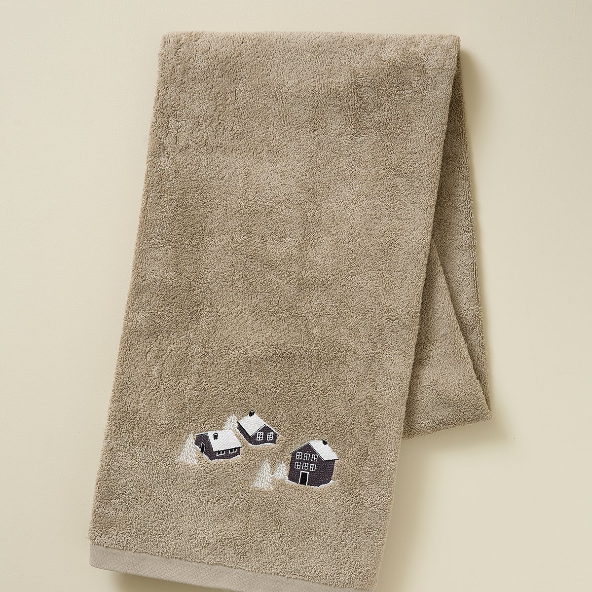 Drap de douche AU COEUR DE LA VALLEE taupe, SYLVIE THIRIEZ