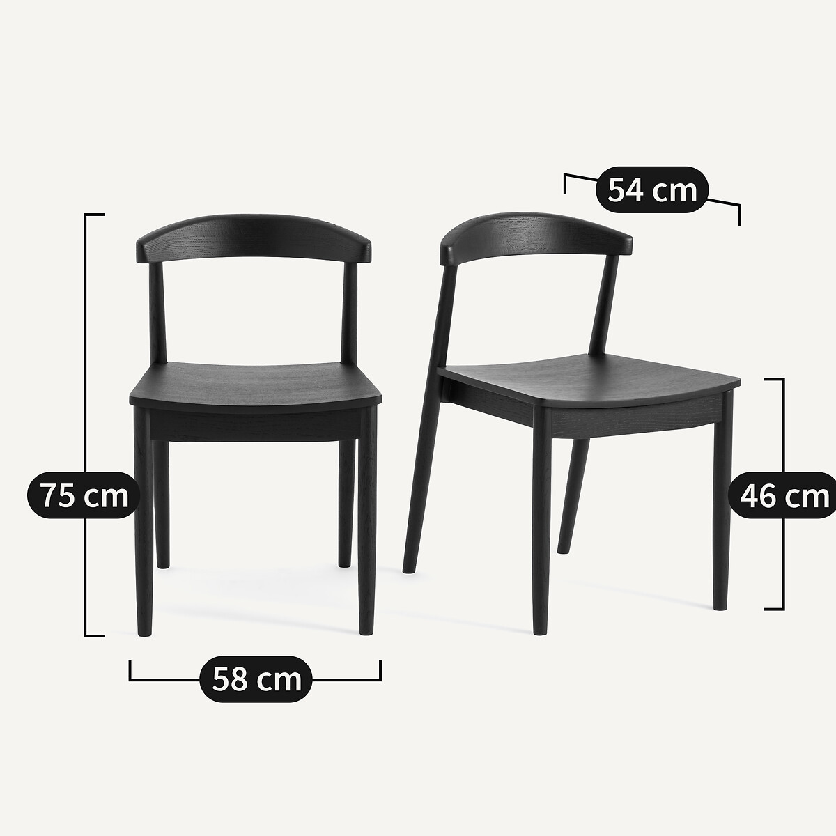 Lot de 2 chaises chêne teinté noir, Galb chêne teinté noir, AM.PM