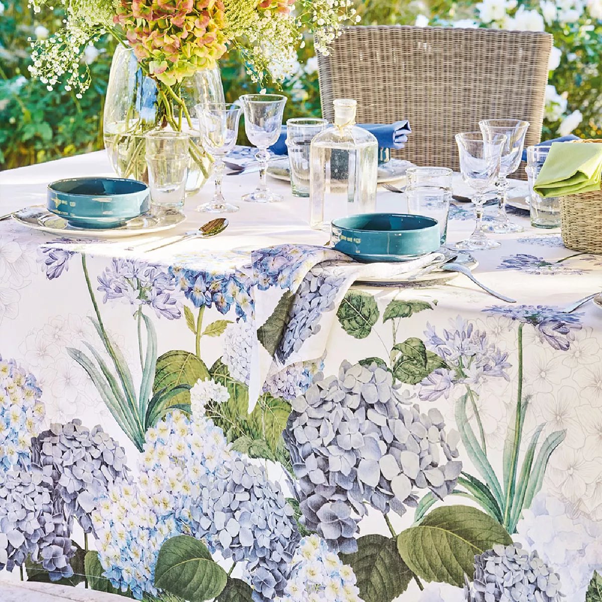 Set lin & coton JARDIN DE BRETAGNE bleu, GARNIER THIEBAUT