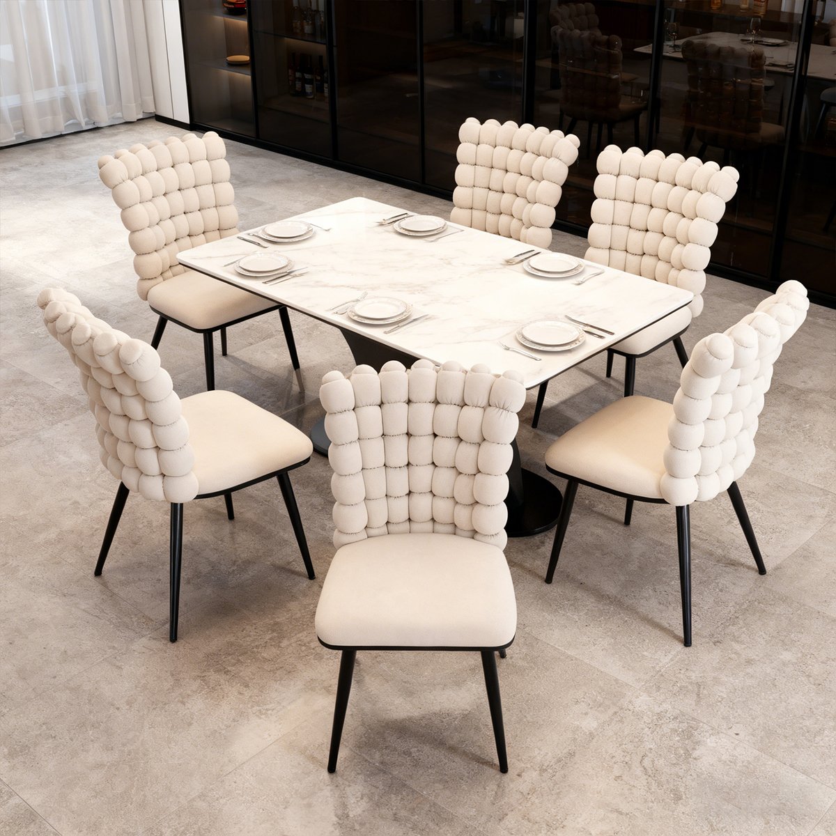 Lot de 6 chaises de salle à manger en velours avec pieds métal, BOBBI beige, MEUBLES COSY