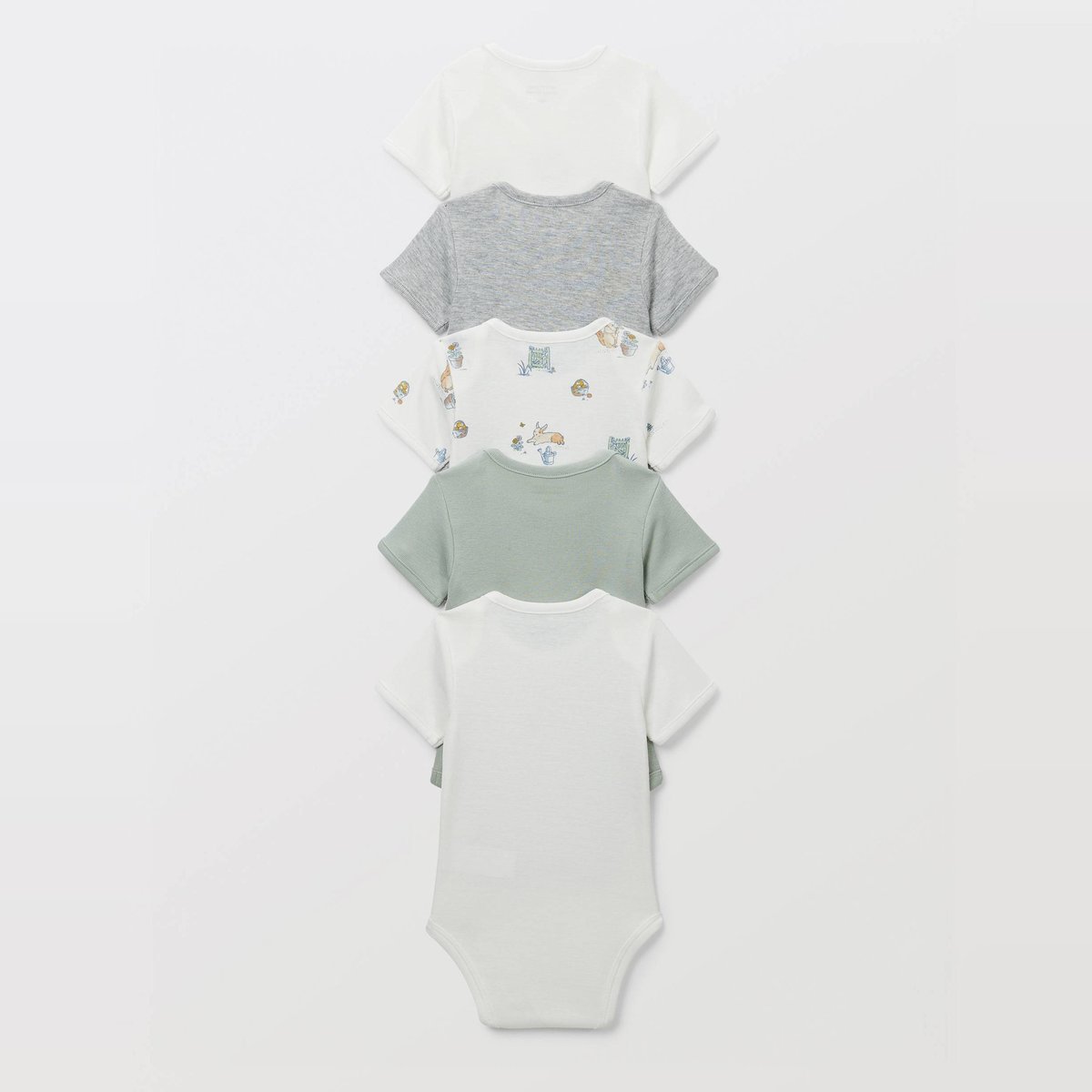 Lot de 5 bodies manches courtes imprimé en coton BIO GOTS ecru, BOUT'CHOU