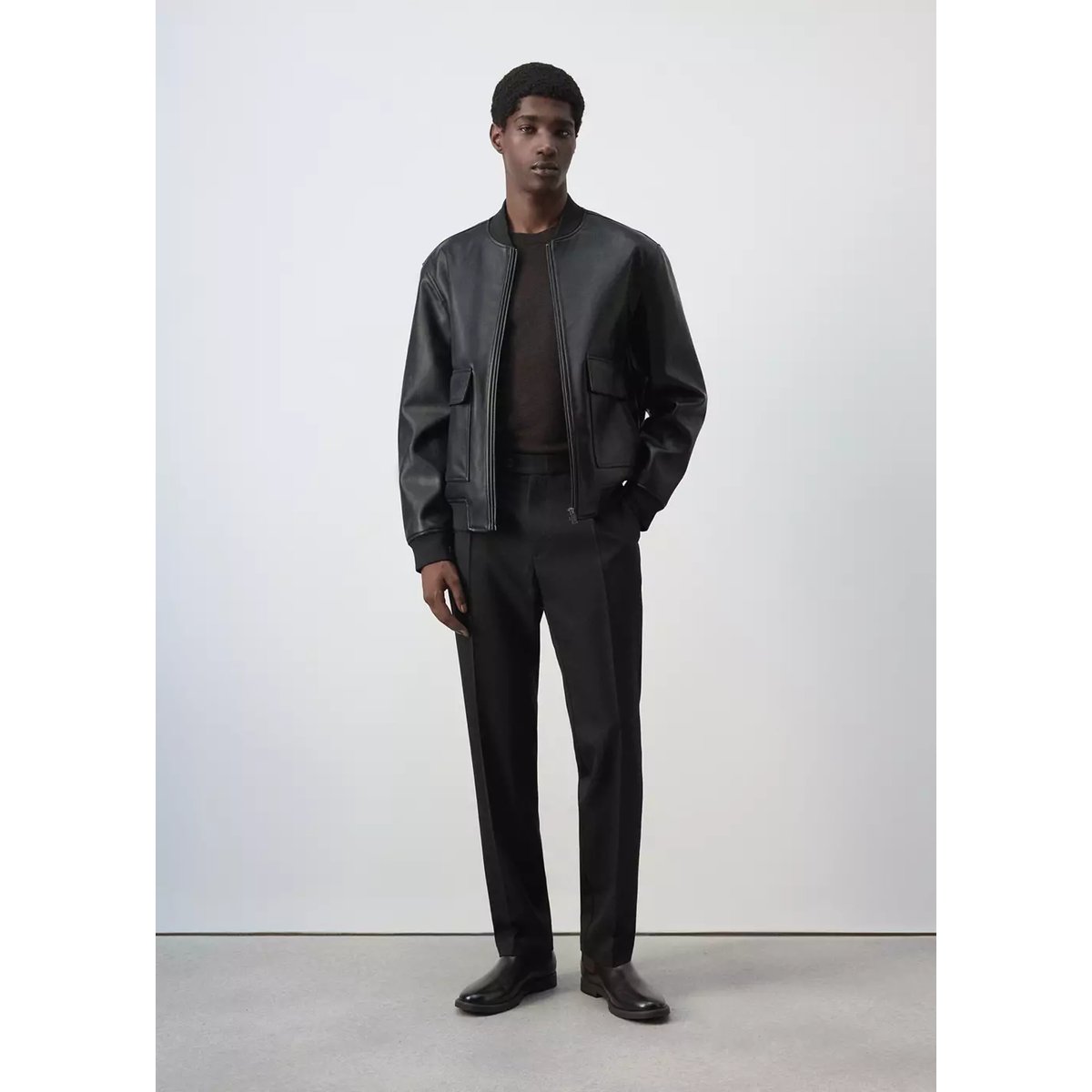 Blouson bomber simili-cuir noir, MANGO MAN