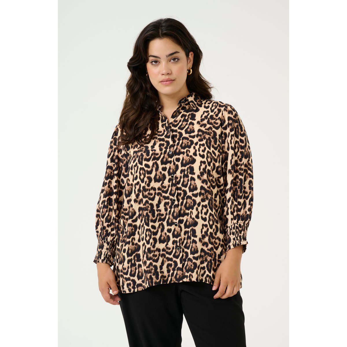 Long sleeved shirt imprimé natural leopard, KAFFE CURVE