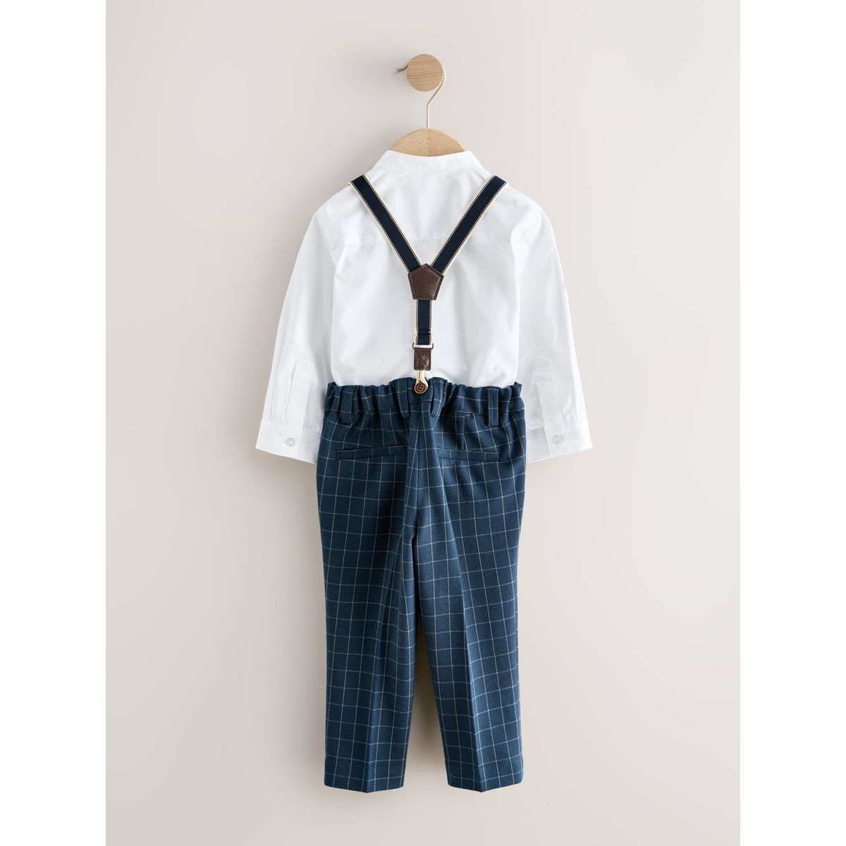 Ensemble chemise, pantalon et bretelles bleu marine à carreaux, NEXT