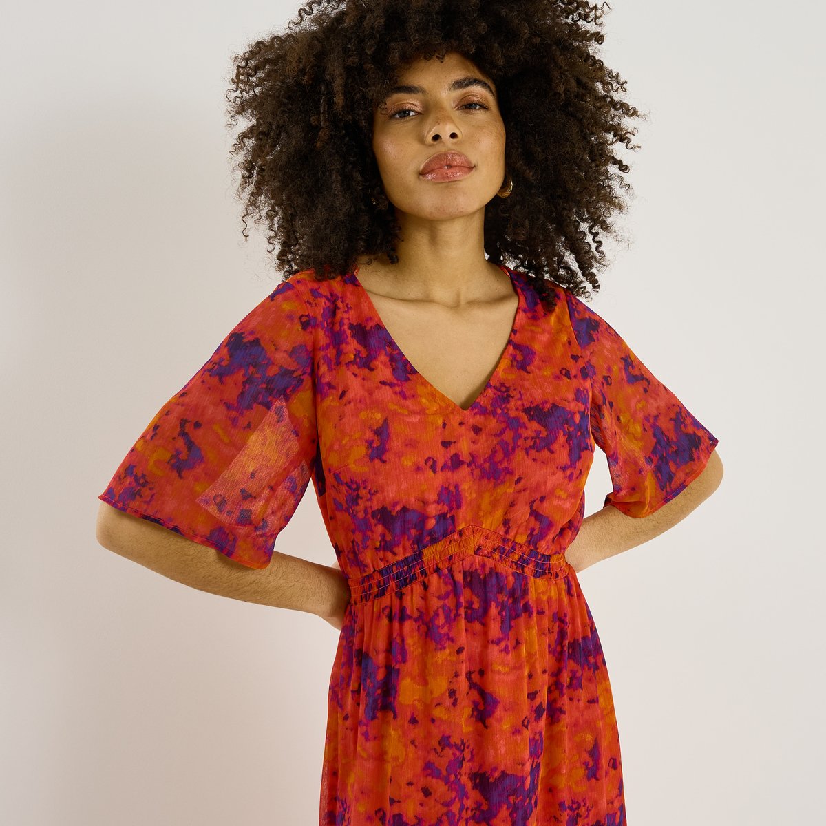 Robe longue habillée motif abstrait rose, GRAIN DE MALICE