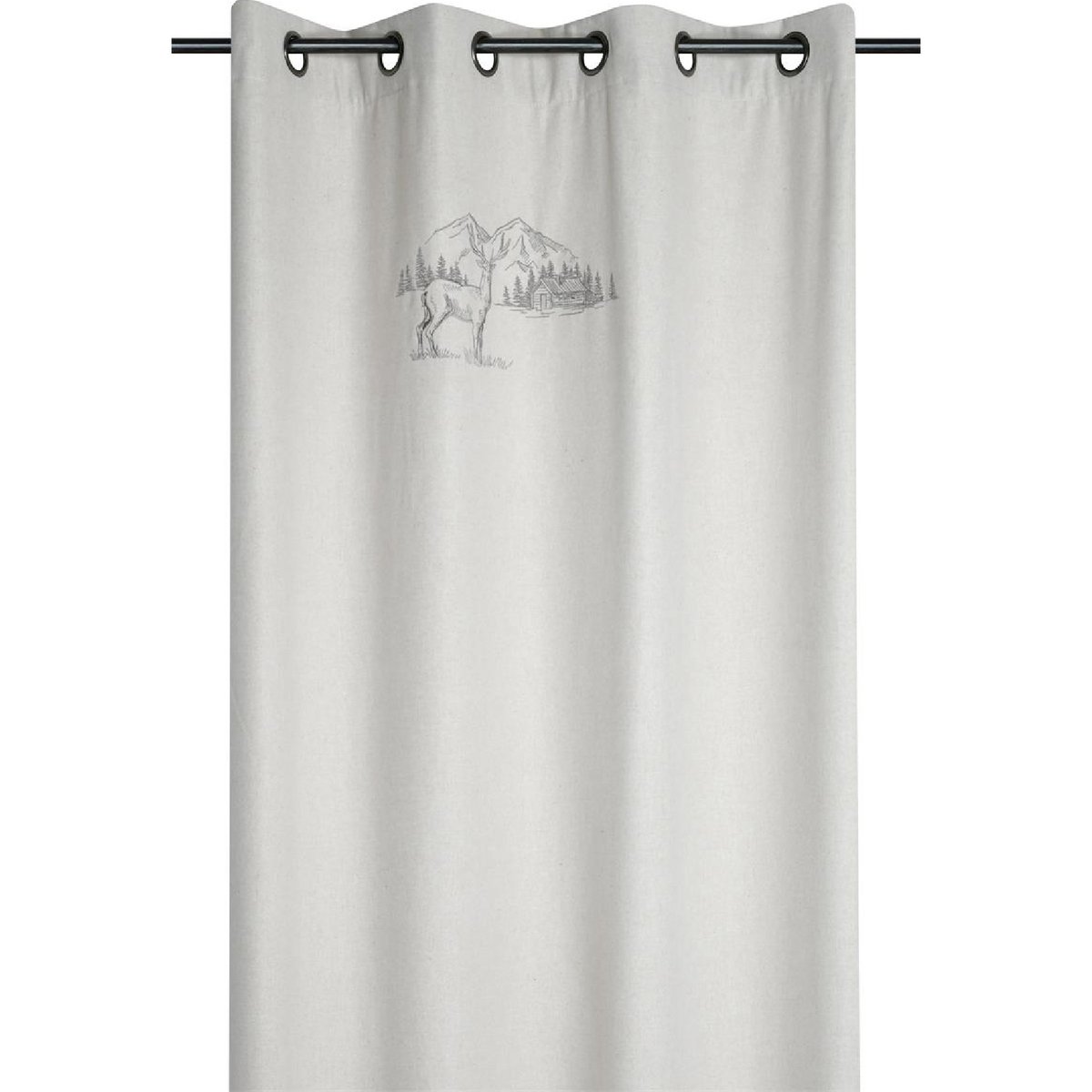 Rideau cerf esprit chalet - Effet laine brodé naturel, LOVELY CASA