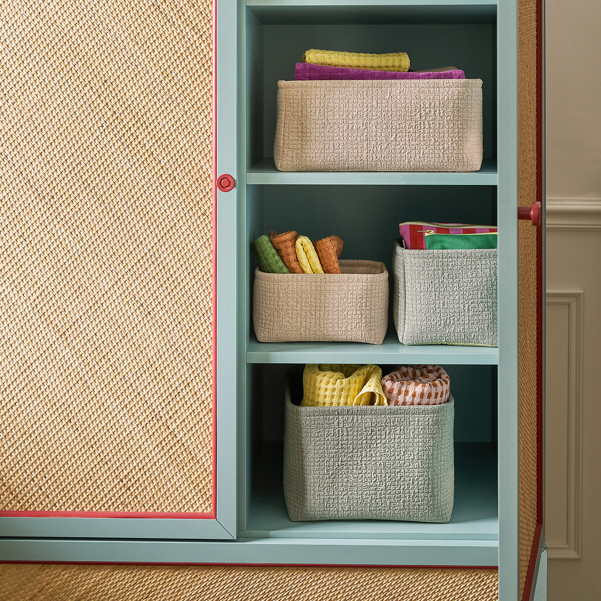 Juego de 3 cestas de tela en relieve, ITANG beige , LA REDOUTE INTERIEURS