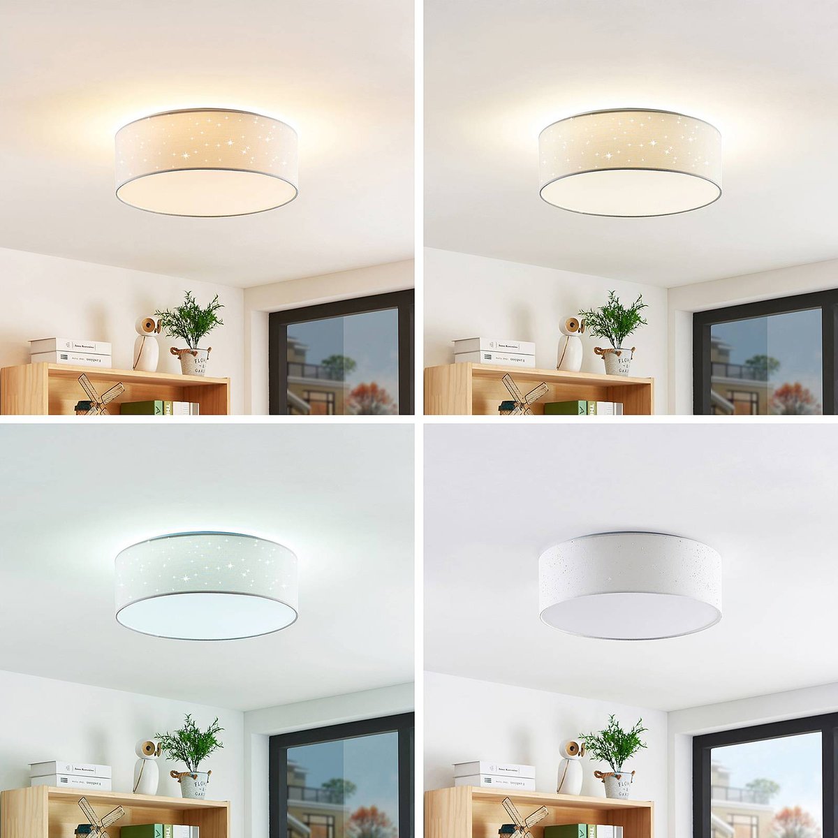 Plafonnier en textile moderneLED, Ellamina blanc, LINDBY