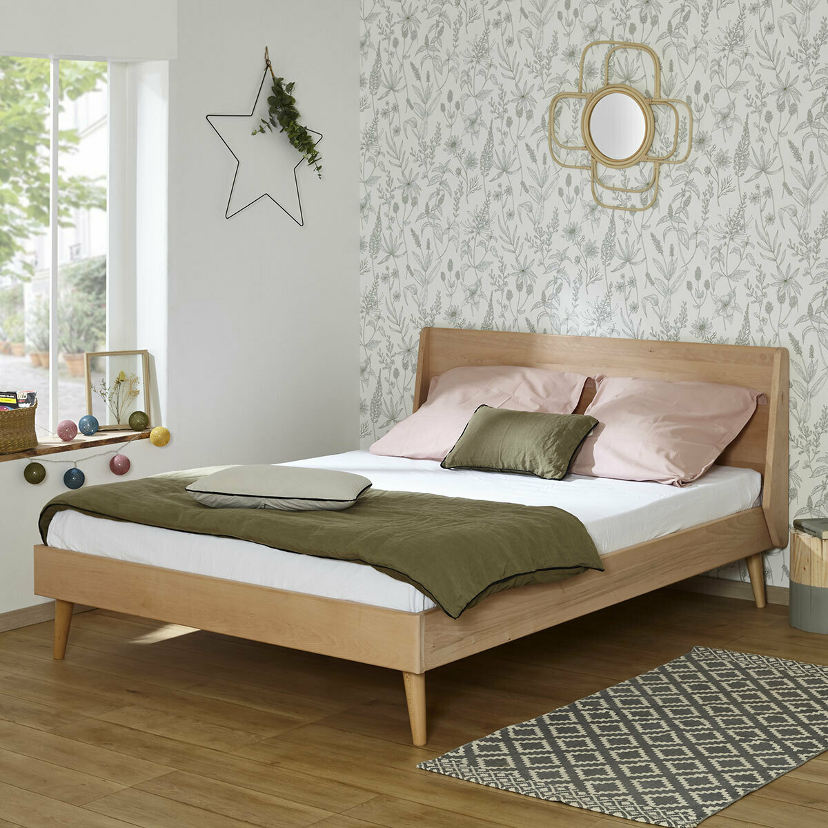 Lit hêtre massif avec sommier, Melba bois naturel, AKITEN RETAIL