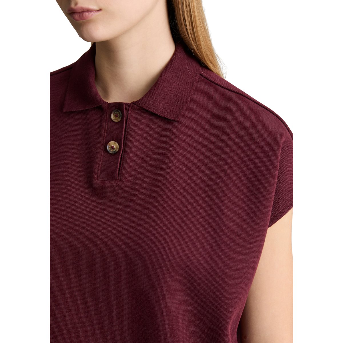 Polo sans manches wide en coton organique rouge foncé, MARC O’POLO DENIM