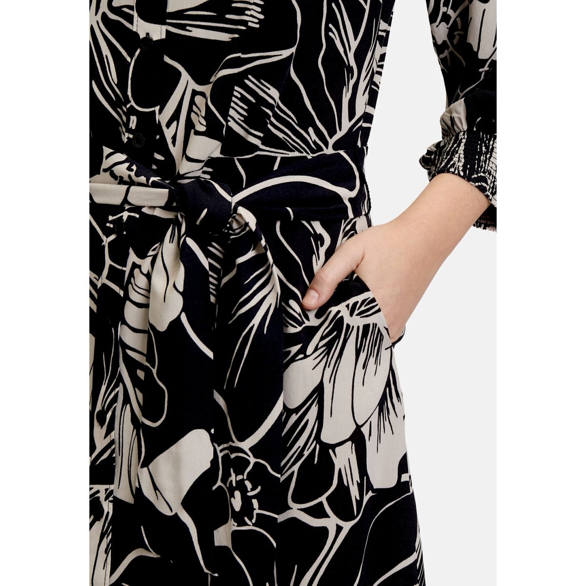 Robe-chemisier à ceinture à nouer noir/beige, BETTY BARCLAY