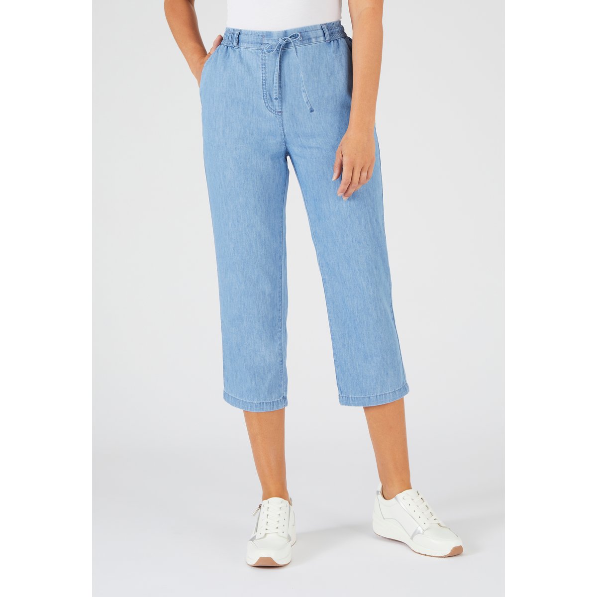 Pantacourt tissu chambray bleu denim pastel, DAMART