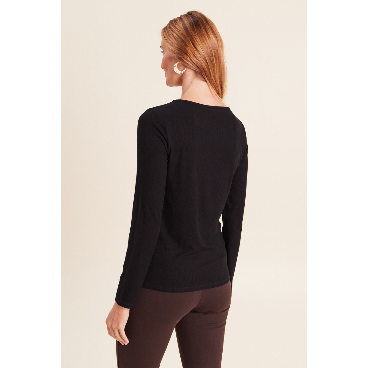 T-shirt ajusté col rond manches longues noir, BREAL