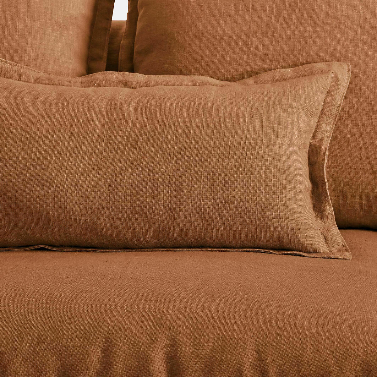 Canapé d'angle, déhoussable, 4 places, en lin froissé, ODNA tabac, LA REDOUTE INTERIEURS
