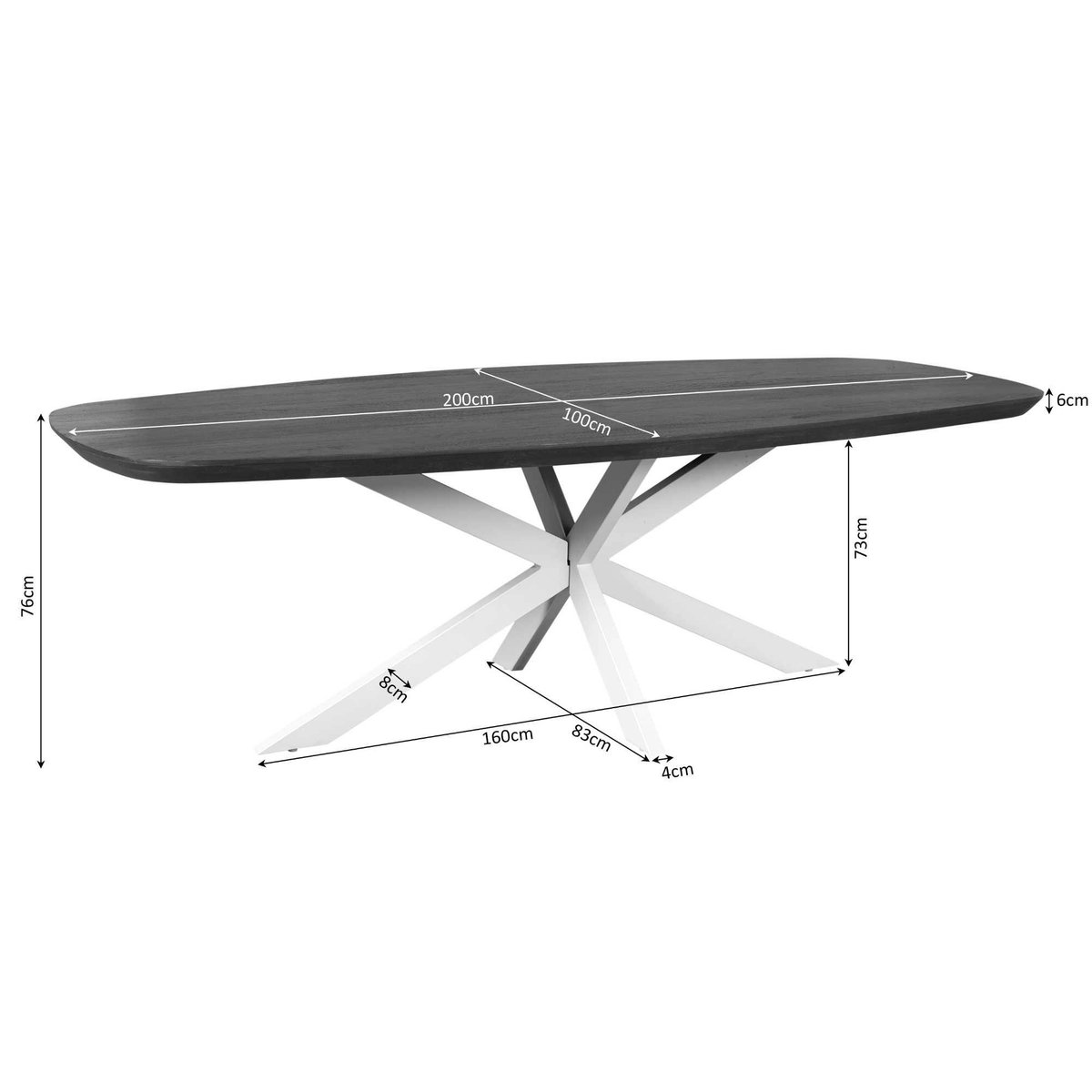 Table à manger 200 cm bords arrondis CORTINA bois / noir, PIER IMPORT
