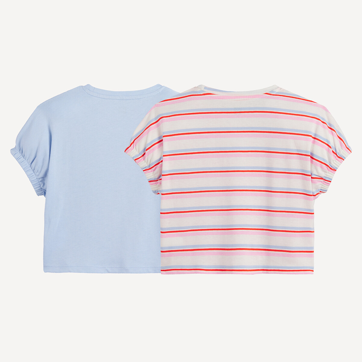 Lot de 2 T-shirts courts, col rond, à manches courtes élastiquées rayé + écru, LA REDOUTE COLLECTIONS