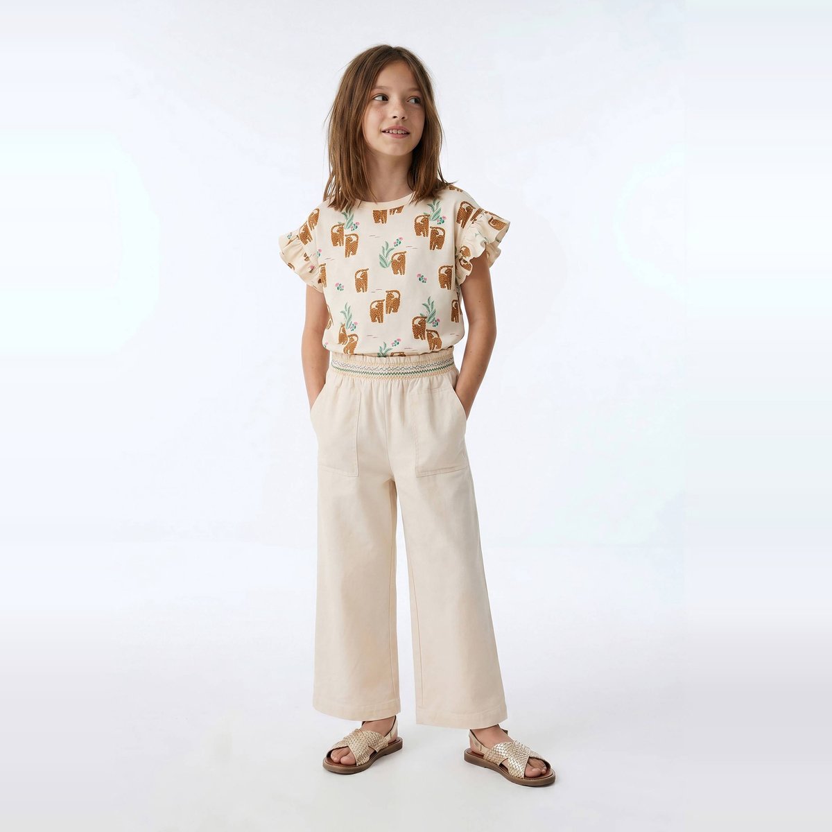 Pantalon taille élastiquée naturel, MONOPRIX