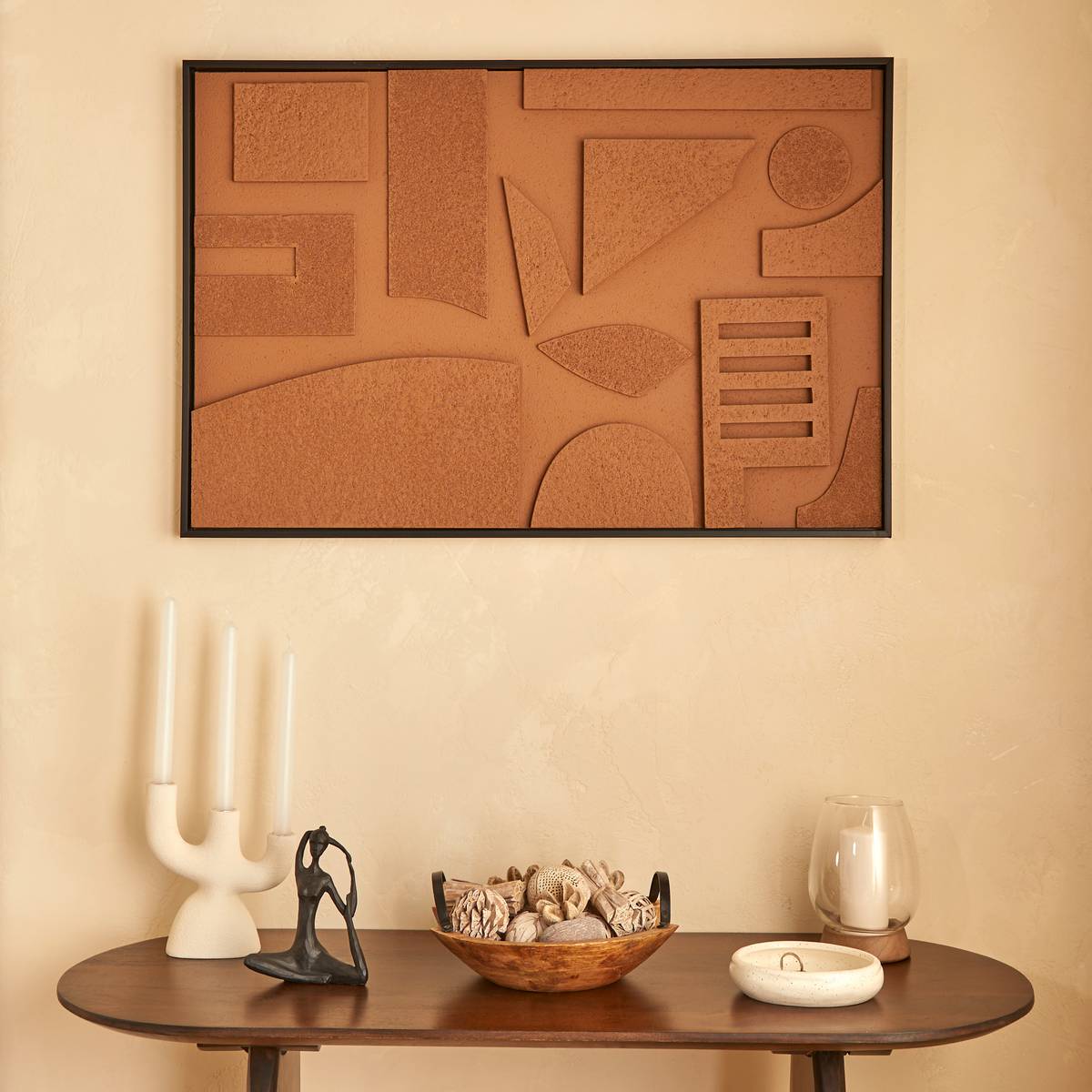 Toile 3D motifs abstraits en relief JILANI marron, ATMOSPHERA