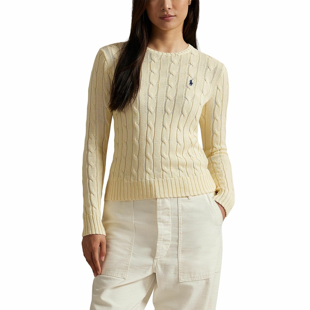 Katoenen kabeltrui met ronde hals creme   , POLO RALPH LAUREN