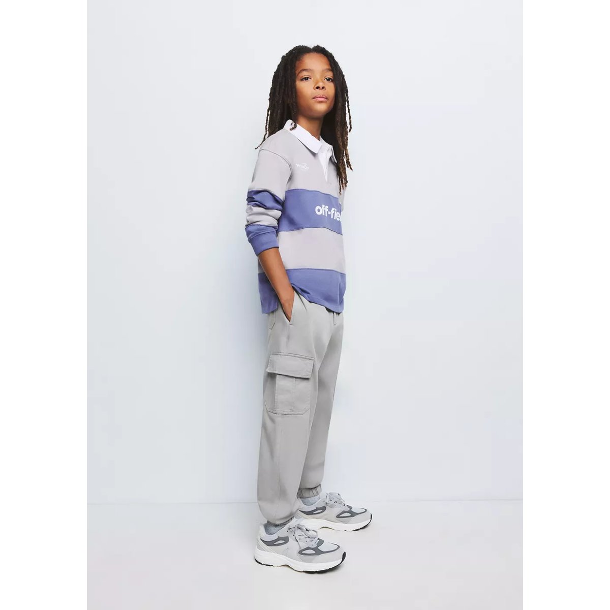 Polo imprimé en coton à rayures bleu indigo, MANGO KIDS