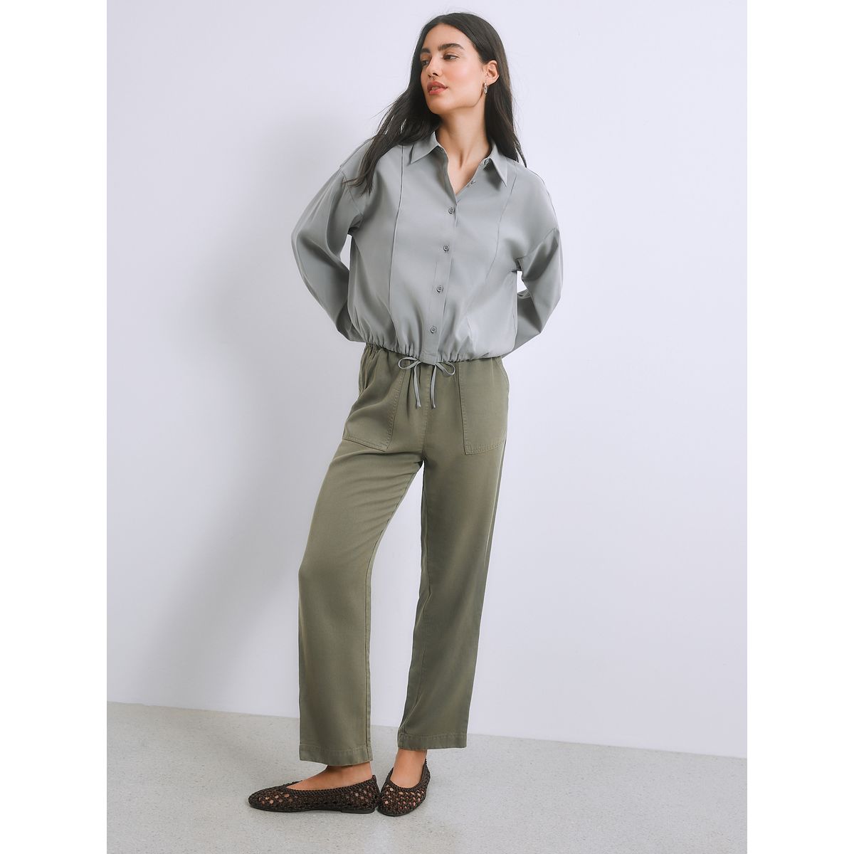 Chemise bomber avec ourlet à cordon gris, NEXT