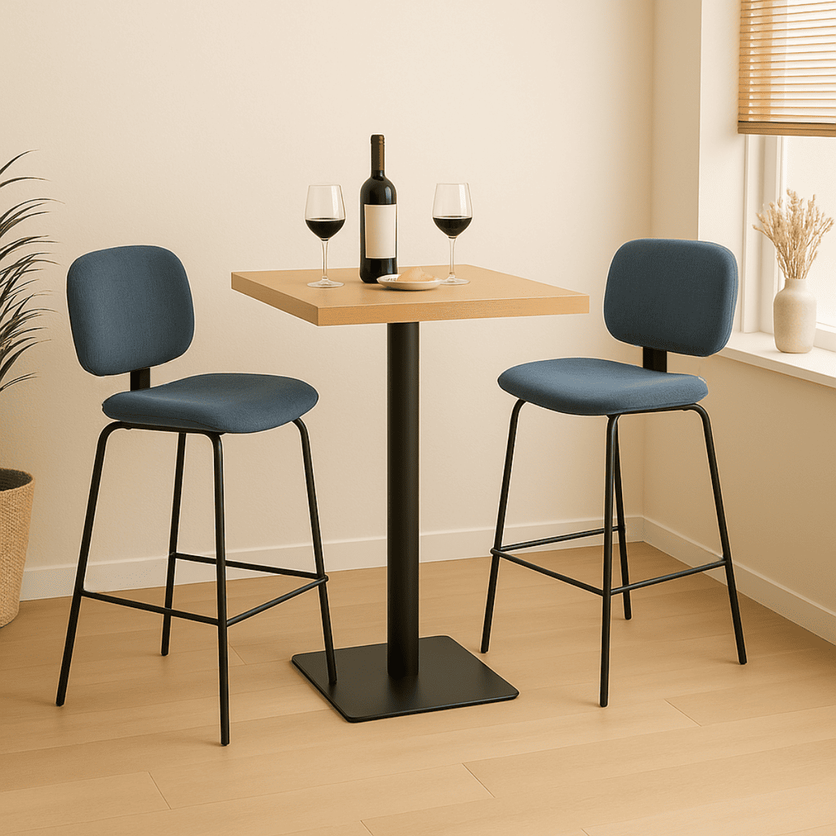 Lot de 2 tabourets en velours côtelé avec pieds en métal noir H65 cm - ARUS bleu, CALICOSY