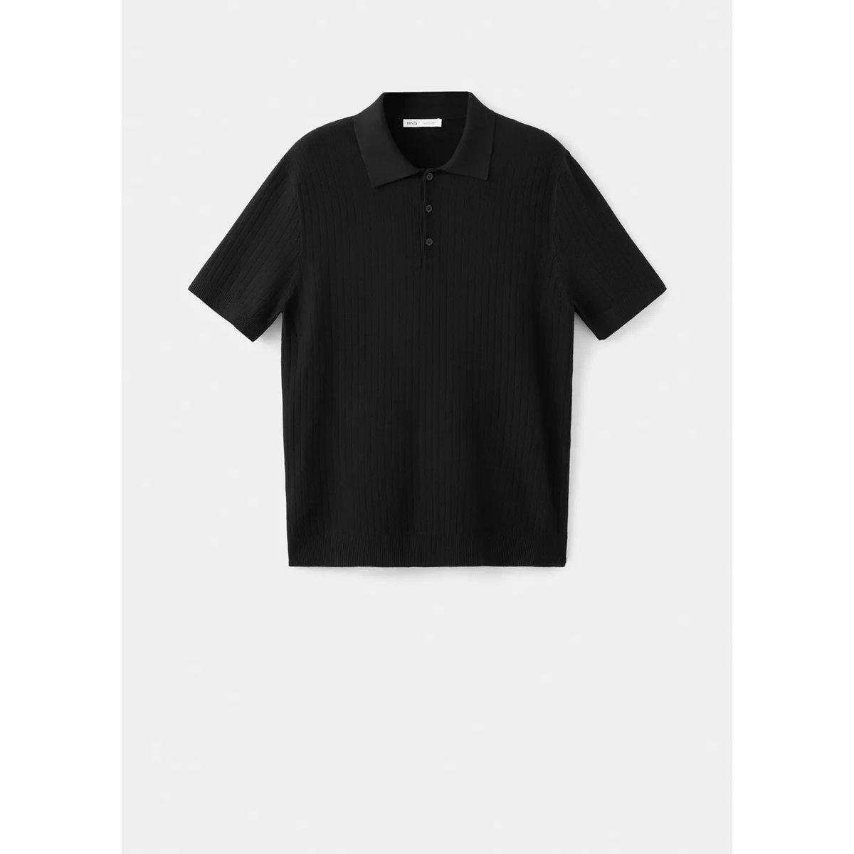 Polo maille fine côtelée noir, MANGO MAN