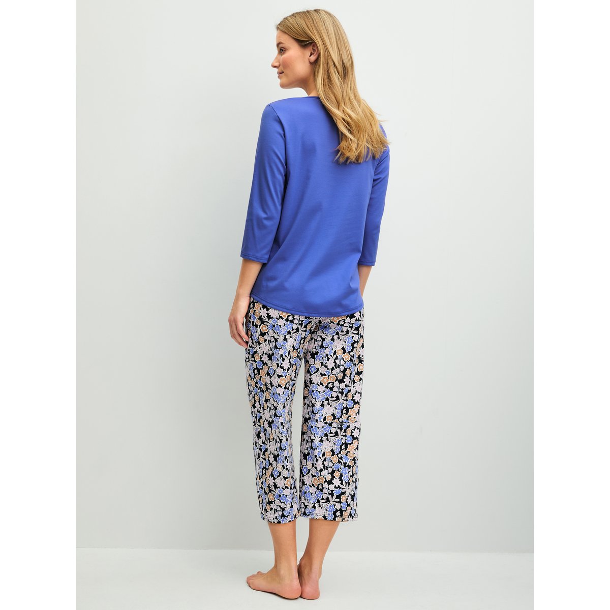 manches 3/4 Coton FLOWER DREAMS deep cobalt, CALIDA