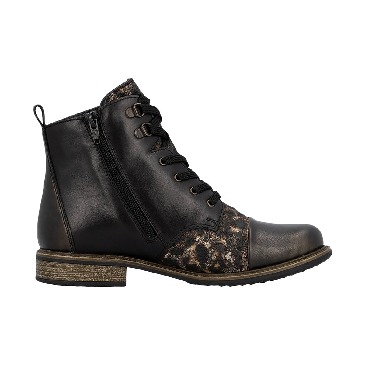 Bottines en cuir noires avec semelle à talon décroché bas et zip latéral noires, RIEKER