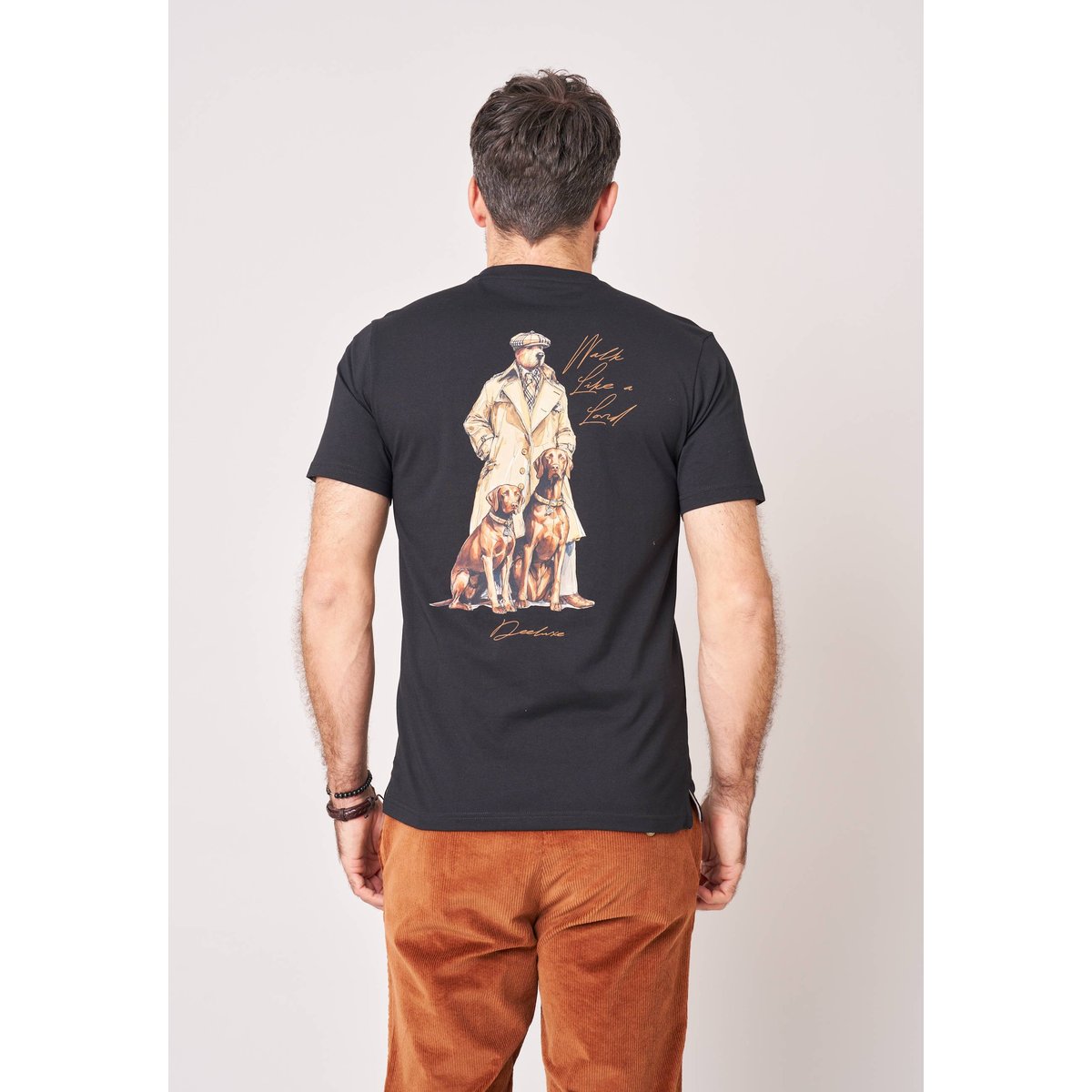 T-shirt confort homme en 100% coton imprimé chien gentleman LONDOG black, DEELUXE