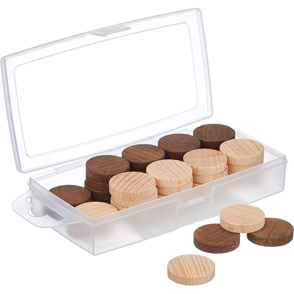 Boîte 40 pions dames en bois marron, JEUJURA