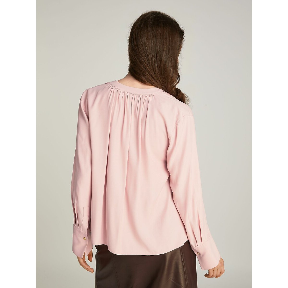 Blouse col V à manches longues rose, TOMMY HILFIGER