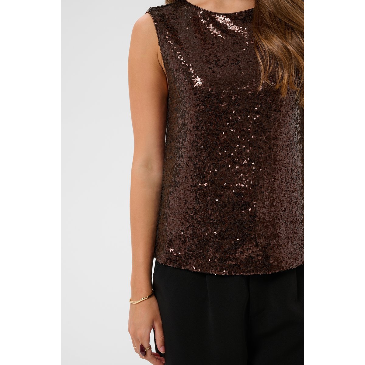 Blouse à manches courtes marron java, CREAM