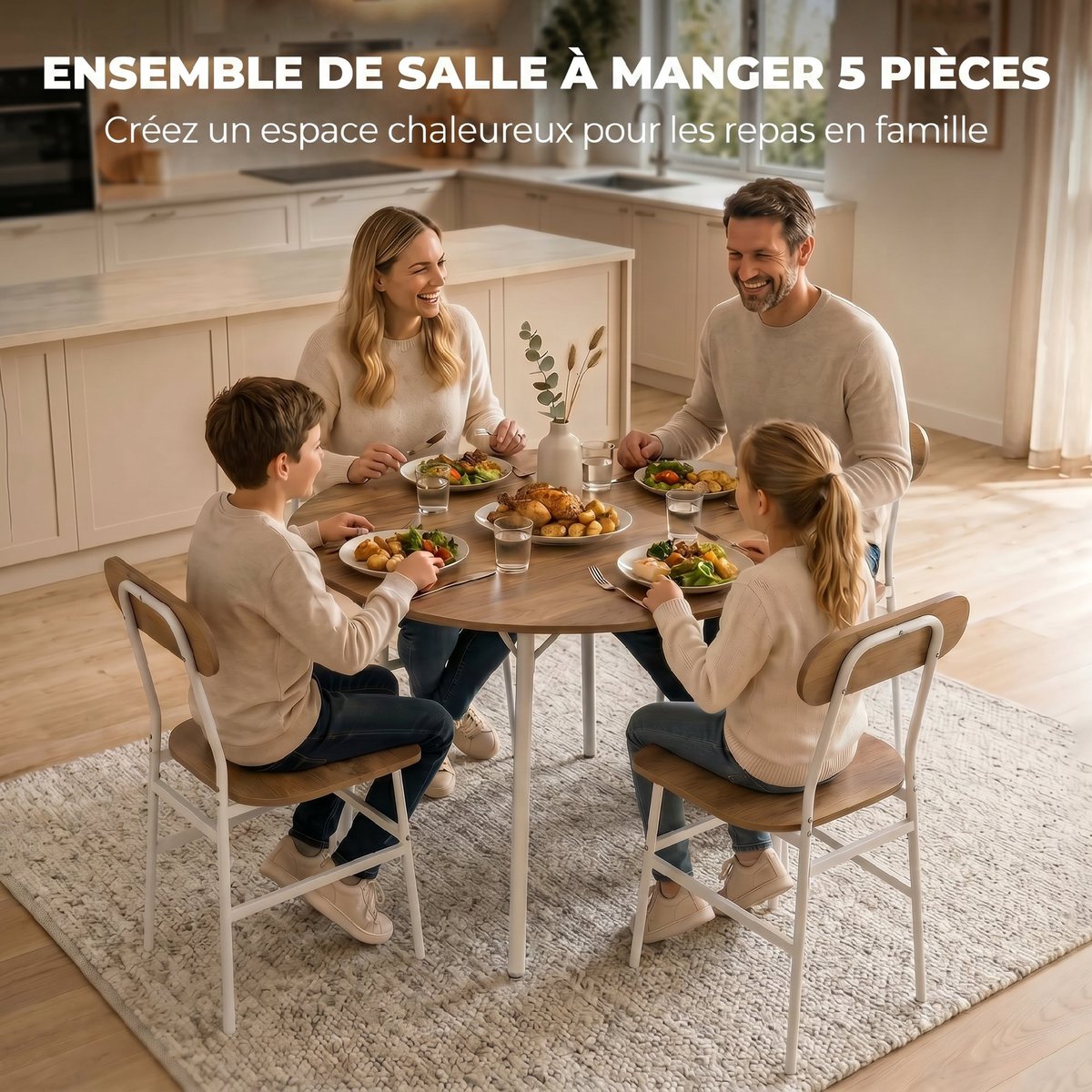 Ensemble de table à manger Panneau de bois naturel et blanc, HOMCOM