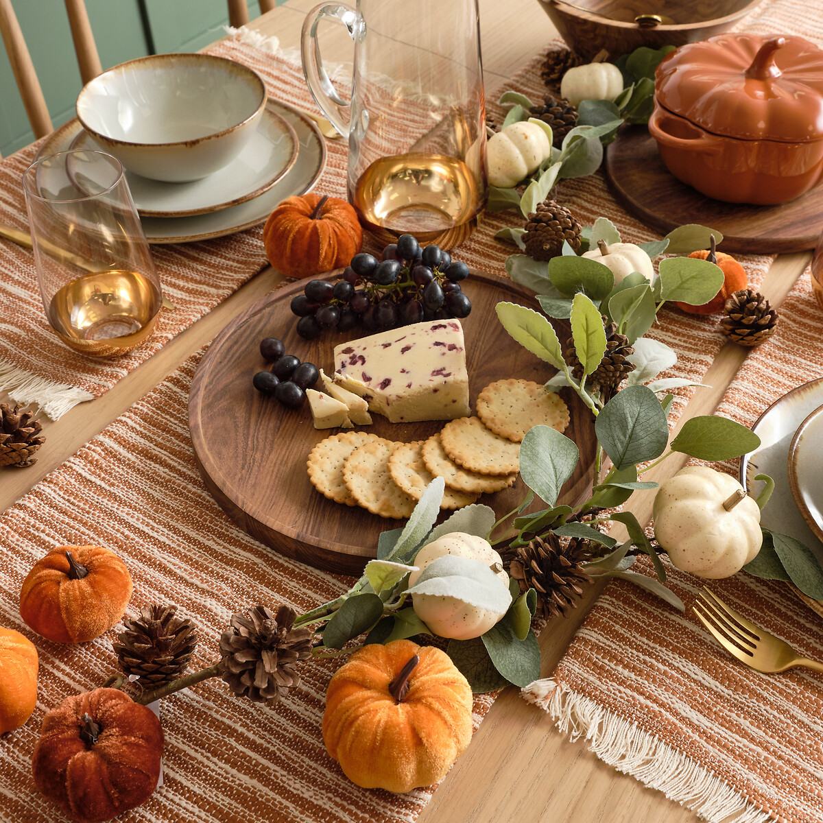 Set of Decorative Velvet Pumpkins and Pinecones orange, SO'HOME