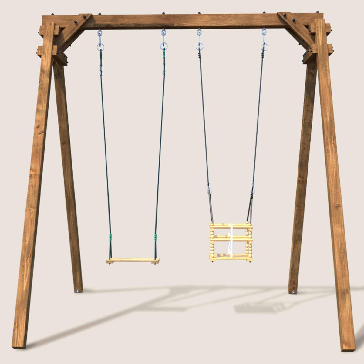Portique en bois carré 2 agrès avec balançoire bébé AMBRE marron, SOULET