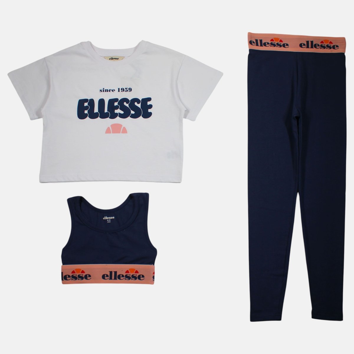 Ensemble 3 pièces t-shirt court, brassière et legging ICÔNE bleu marine, ELLESSE