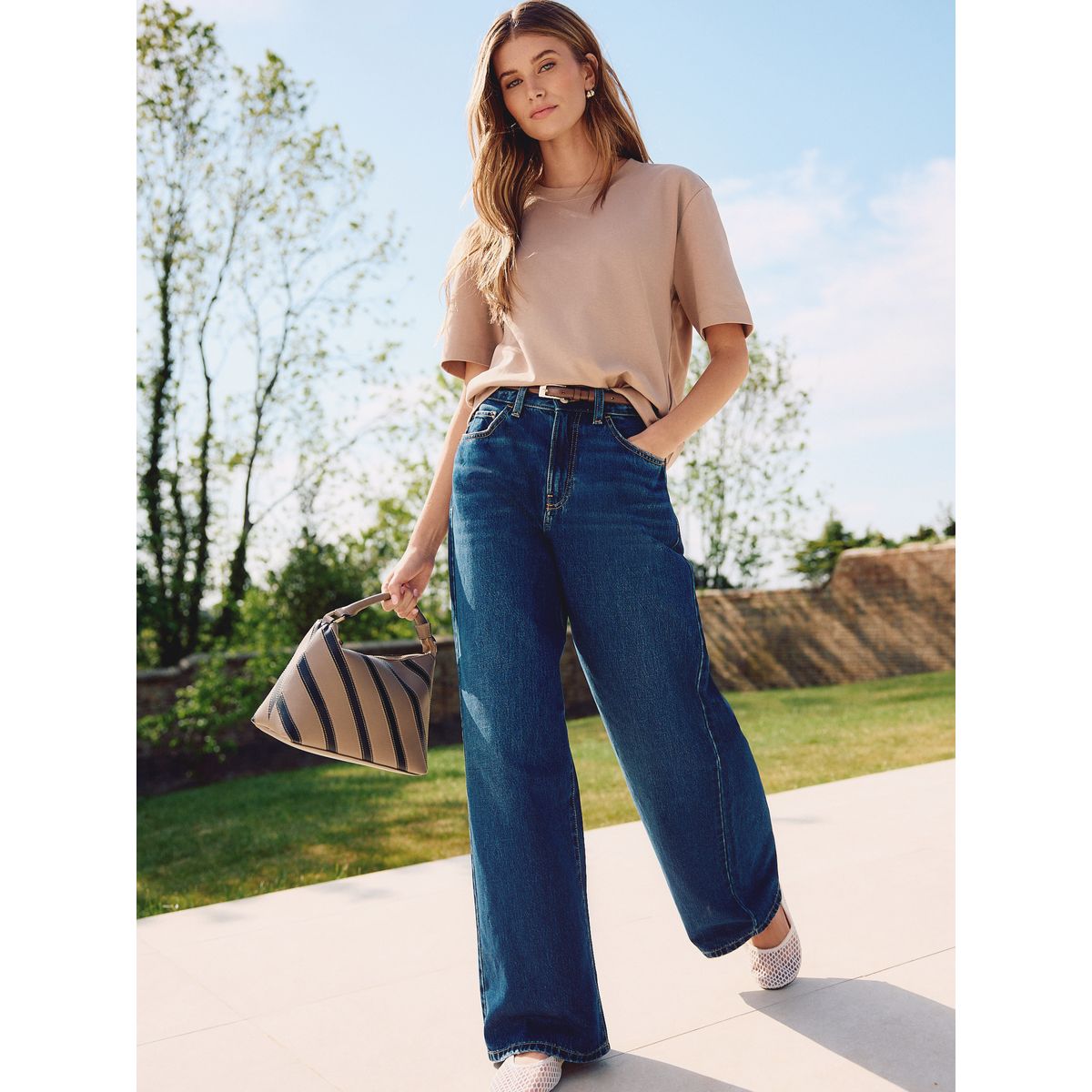 Jean large style city taille haute bleu foncé, NEXT