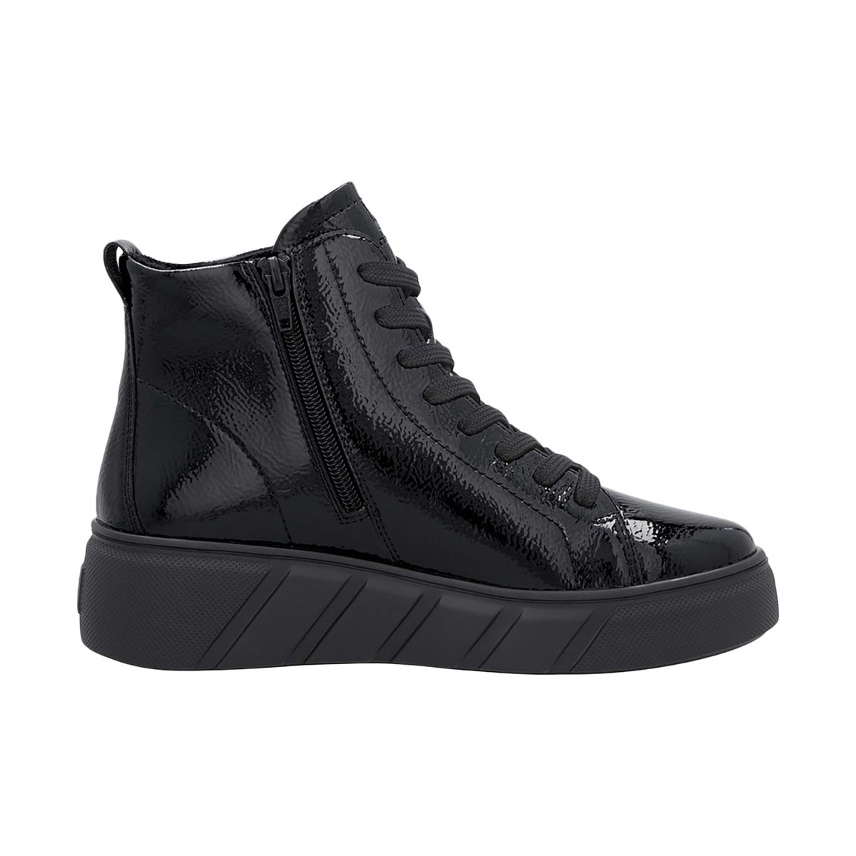 Bottines cuir talon plat noir vernis, RIEKER